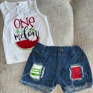 Cute Watermelon Tank and Denim Shorts Set